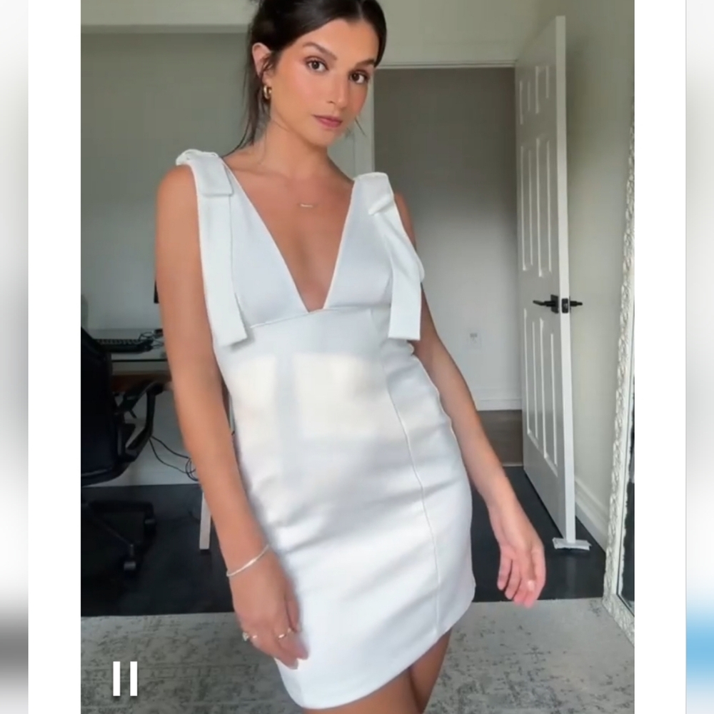 Zara  white short dress with bows size L - Picture 2 of 12